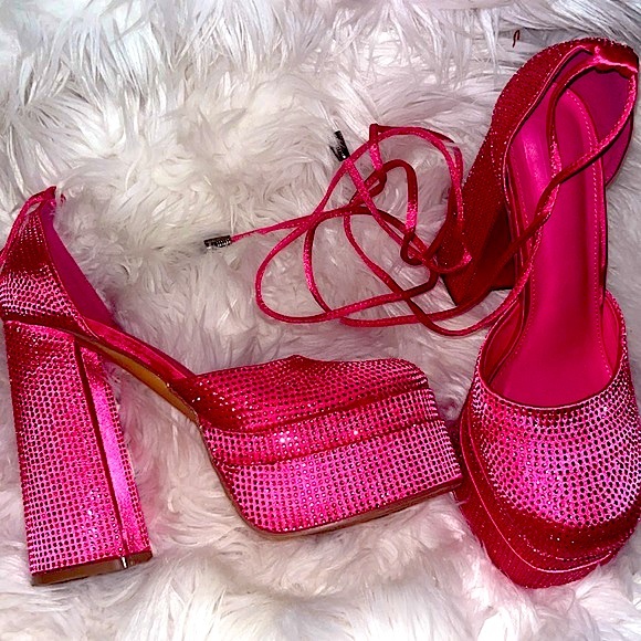 Pink Chunky Lace Up Platform - Picture 5 of 9